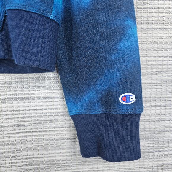 Champion Womens M Blue Tie Dye Pullover Hoodie Embroidered Spellout Logo Pockets - Picture 10 of 11